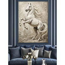 Karizma Tablo Şahlanmış Beyaz At Heykel Tasarımı Dekoratif Kanvas - Mdf Ahşap Tablo