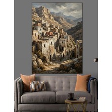 Karizma Tablo Dağ Yamacında Tarihi Taş Köy Dekoratif Kanvas - Mdf Ahşap Tablo
