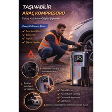 Munico 4’ü 1 Arada Powerbank ve Kompresör Şarjlı Jump Starter 12.000 Mah Akü Takviye LED Işıklı Hava Pompa