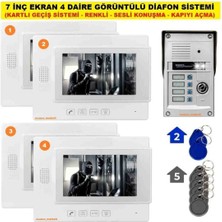 7 Inç Ekran 4 Dairelik Görüntülü Diafon Sistemi (Kartlı Geçiş-Renkli-Sesli Konuşma-Kapıyı Açma)