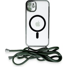 Fiberliz Newface Apple iPhone 11 Kılıf Divo Lazer Askılı Magsafe Kapak - Koyu Yeşil