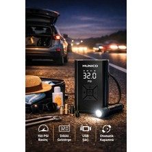 Munico LED Aydınlatmalı Dijital Araç Lastik Pompası Seyahat Dostu Dijital Ekranlı Şarjlı Hava Kompresörü