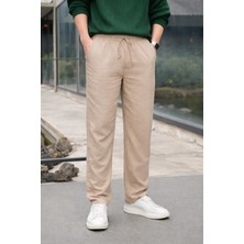 Comstar Erkek Lastikli Trend Basic Bol Krem Keten Pantolon