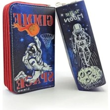 Esranın Dünyası Üç Bölmeli Vegan Deri Kalem Kutusu - Uzay Teması