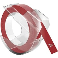 Esranın Dünyası Kırmızı Yapışkanlı Kabartma Şerit, 9 mm x 3 Mt, Beyaz Baskı