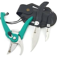 Nuvvo 3'lü Bahçıvan Seti – Budama Makası, Bahçe Çakısı ve Deri Kılıf – Paslanmaz Çelik Bıçaklı Bitki ve Dal Kesme Seti