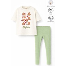 Belya Kids Wear Kız Çocuk Tam Kalıp Üst Oversize Altı Taytlı Cb TASARIM30  Alt Üst Takım