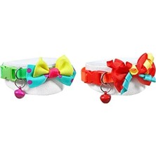 Esranın Dünyası Neon Renkli Papyonlu Ayarlanabilir Kedi ve Köpek Boyun Tasması 2'li Set