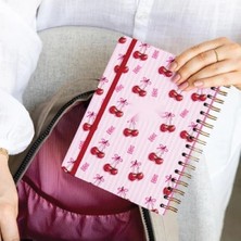 Esranın Dünyası A5 Spiralli Sert Kapak Lastikli Noktalı Not Defteri - Kiraz Desenli