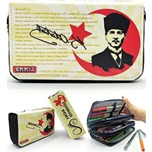 Esranın Dünyası Vegan Deri Türk Bayraklı Üç Bölmeli Kalem Kutusu