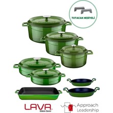 Lava Döküm Sekizli Tencere Tava Seti Trendy Yeşil