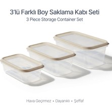 Evefix 3'lü Dikdörtgen Şeffaf Saklama Kabı Seti Hava Geçirmez Kiler ve Buzdolabı Düzenleyicisi