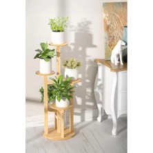 Esranın Dünyası Bambu Yuvarlak Form 5 Raflı Saksılık, Pratik Organizer