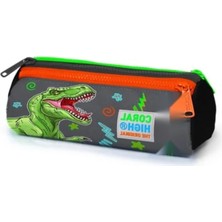 Esranın Dünyası Üç Bölmeli Gri Yeşil T-Rex Kalem Çantası - Erkek Çocuk