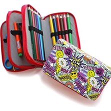 Esranın Dünyası Kawaii Desenli Vegan Deri Kalem Kutusu - Üç Bölmeli Organizer