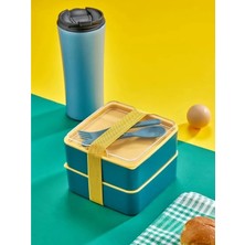 Esranın Dünyası Şık ve Pratik 2 Katlı Beslenme Kutusu, Kaşıklı ve Çatal Setli, Yeşil