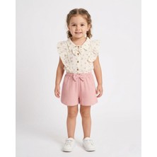 Ege Bebek Kız Çocuk Yazlık Müslin Crop ve Şortlu 2'li 2-3-4-5-6 Yaş Bayramlık Şık Müslin Takım