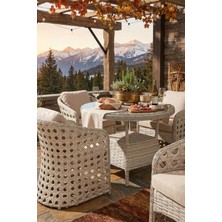 Kalyon Home Oslo Rattan 4 Kişilik Bahçe Masa Takımı Balkon Masa Sandalye Takımı Yuvarlak Cam Masa