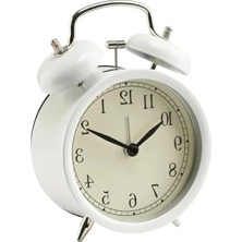 Esranın Dünyası Vintage Tasarım Alarm Saati Metal Kasa, Beyaz