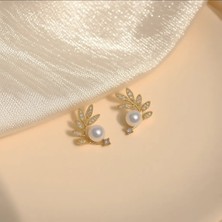 Hobisy Gold Renkli Anti-Alerjik Çelik Küpe, Göz Alıcı Inci ve Yaprak Tasarımı Kadınlar İçin