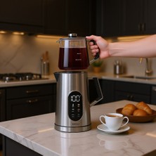 Karaca Cool Touch 1503 Inox Çay Makinesi 1 lt Cam Demlik ve 1,7 lt Paslanmaz Çelik Su Isıtıcı
