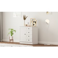 Rabi Mobilya Rumy-S1 Country Mini Şifonyer Beyaz Renk 4 Çekmeceli 85 cm Yükseklik 87 cm Genişlik