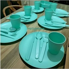 Nuvvo 32 Parça 6 Kişilik Kilitli Çantalı Plastik Piknik Seti Yuvarlak Tabak Hh Yeşil