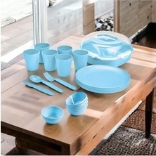 Nuvvo Üçsan Plastik Piknik Seti / 38 Parça 6 Kişilik Kaseli Çantalı Elegant Piknik Seti Turkuaz