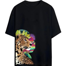 Von Labas Trend Alarmı! Leopar Tasarımlı Unisex Oversize Pamuklu Tişört