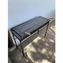 Nuvvo 40X100 cm Oluklu Lama Izgaralı Demir Mangal Barbekü 75 cm Geçmeli Ayaklı Portatif Katlanabilir