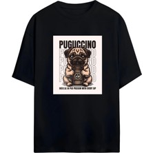 Von Labas Pug / Puguccıno Coffee Yüksek Baskı Kaliteli Unısex Yeni Sezon Oversıze Pamuklu  T-Shırt