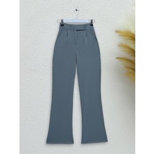 Moda Morfo Beli Cırtcırt Detay Boru Paça Kumaş Pantalon -Gri