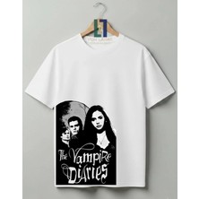 Von Labas The Vampire Diaries Tasarımlı Unisex %100 Pamuklu Yüksek Kalite Baskılı Tişört Tvd