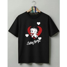 Von Labas Betty Boop Tasarımlı %100 Pamuklu Unisex Yüksek Baskı Kaliteli Tişört