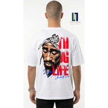 Von Labas Siyah Oversize Unisex Tupac Grafik Baskılı Pamuklu Streetwear Tişört