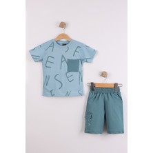 Joy Kids Erkek Çocuk Harf Dağılımlı Kargo Cepli Penye Takım %100 Pamuk (3-6yaş) (Mavi)