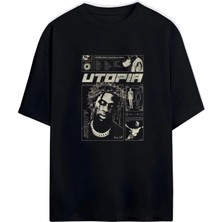 Von Labas Travis Scott Tasarımlı %100 Pamuklu Unisex Oversize Siyah T-Shirt - Streetwear Hip Hop Baskılı
