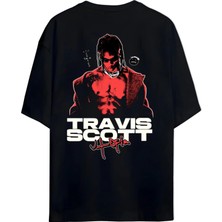 Von Labas Travis Scott Tasarımlı %100 Pamuklu Unisex Oversize Siyah T-Shirt - Streetwear Hip Hop Baskılı