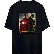 Von Labas The Flash & Arrow Tasarımlı Unısex Oversıze Pamuklu T-Shırt