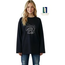Von Labas Geniş Kol Oversize Uzun Kollu Siyah Tshirt %100 Pamuklu Basic Yazlık