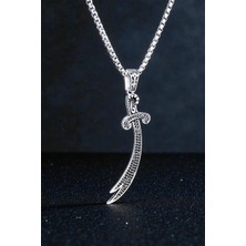 Ak Store Silver Erkek, Zülfikar Kılıç Safir, Siyah ve Garnet Zirkon Taşlı K-182 Paslamaz Kromix Çelik Gümüş Kaplama Kolye Madalyon