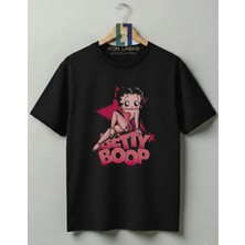 Von Labas Betty Boop Tasarımlı %100 Pamuklu Unisex Yüksek Baskı Kaliteli Tişört