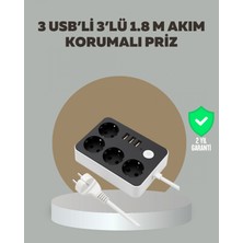 Pileli Store 4 Prizli 3 USB Portlu Anahtarlı Akım Korumalı Priz