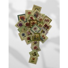 Henno Vintage Çiçek Temalı 25'li Pul Sticker Seti | Çiçek Çıkartmaları, Scrapbook & Journal Çıkartmalar
