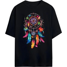 Von Labas Bohem Tarzı Dreamcatcher Siyah Tişört (Boho Style Dreamcatcher Black T-Shirt)