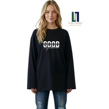 Von Labas Geniş Kol Oversize Uzun Kollu Siyah Tshirt %100 Pamuklu Basic Yazlık
