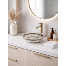 FUALORA Seramik Çini Desenli Çanak Lavabo Batarya Deliksiz 39.5*39.5*12.5cm