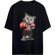 Von Labas Cute Boxer Cat Yüksek Baskı Kaliteli Unısex Yeni Sezon Oversıze Pamuklu  T-Shırt