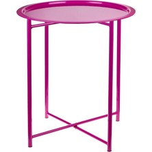 Hastunç Modern Tasarımlı Katlanır Metal Orta Sehpa Mor Renk 46x46 cm Yuvarlak Şekil