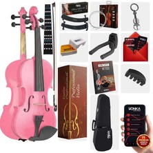 Midex HGA44PİNK-PAK Pembe 4/4 Tam Boy Keman Seti (Yastık Susturucu Çanta Yay Reçine)